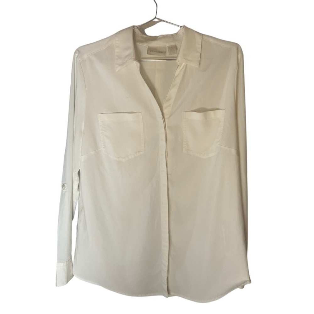 Chico’s White Button Down Long-Sleeve Top Chico’s Size 1 (US Size 8/10)